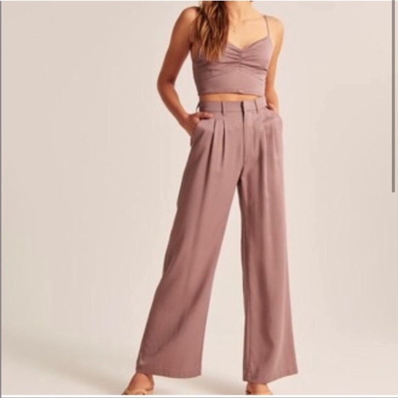 Abercrombie & Fitch Mauve Wide-Leg Trousers - Picture 1 of 11